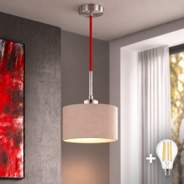 Eglo - LED csillár zsinóron TUNJA 1xE27/60W/230V átm. 20 cm bézs/piros