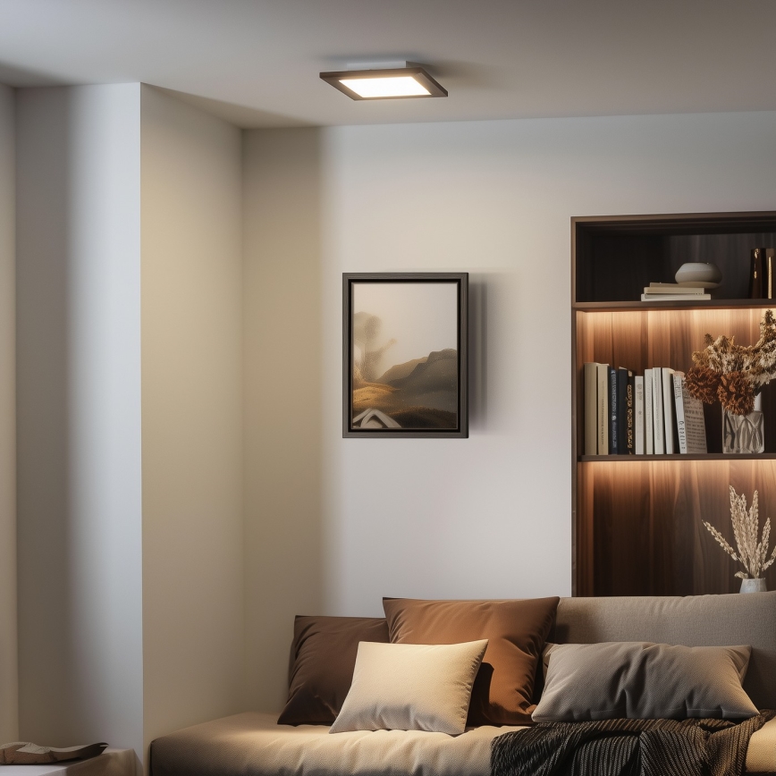Eglo - LED RGBW Dimmerelhető mennyezeti panel SALOBRENA-C WOOD LED/16W/230V 2700-6500K 34x34 cm sötétbarna + távirányító