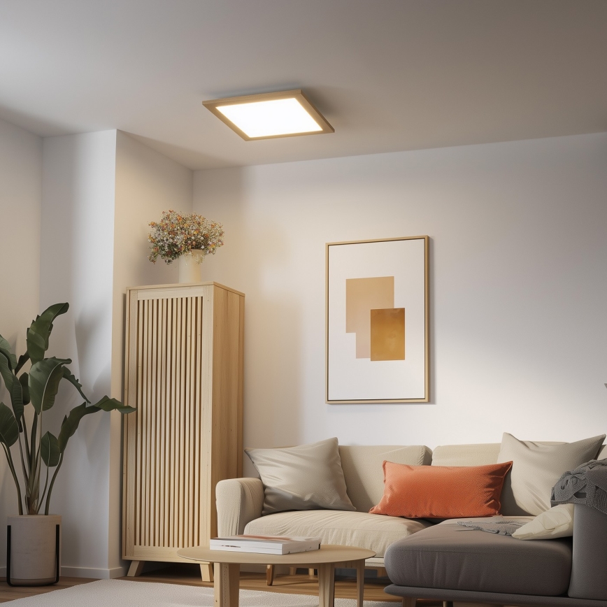 Eglo - LED RGB dimmelhető felületre szerelt panel SALOBRENA-C WOOD LED/40W/230V 2700-6500K 49,5x49,5 cm barna + távirányítóval