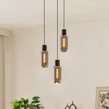 Eglo - Zsinóros csillár 3xE27/4W/230V fekete/füstszínű