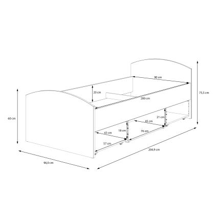 Egyszemélyes ágy tárolóval URO 90x200 cm artisan tölgy/fehér