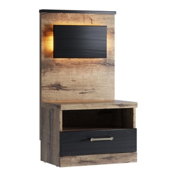 Éjjeli szekrény LED háttérvilágítással LANDU 92,5x50 cm kolostori tölgy/fekete