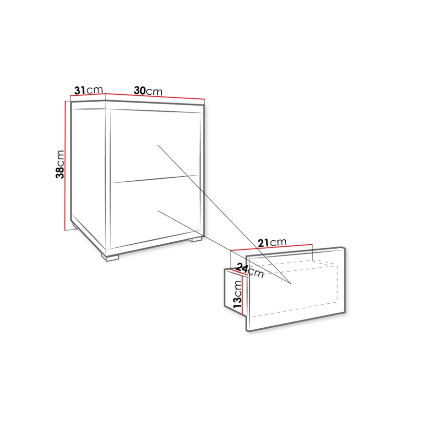 Éjjeliszekrény GESITA 38x30 cm fehér