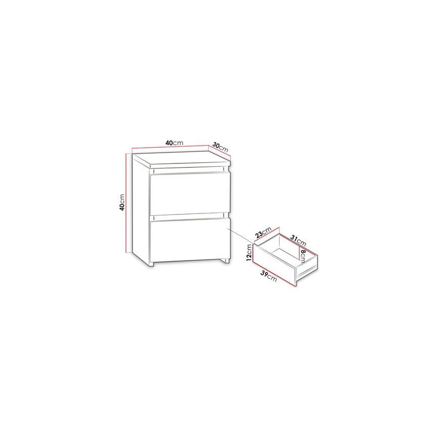 Éjjeliszekrény MALWA 40x40 cm matt fehér