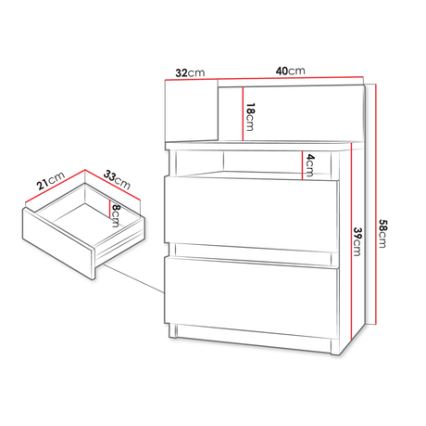 Éjjeliszekrény MALWA 59x40 cm fehér
