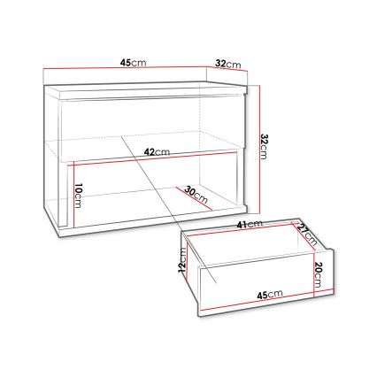 Éjjeliszekrény NECE 32x45 cm fekete