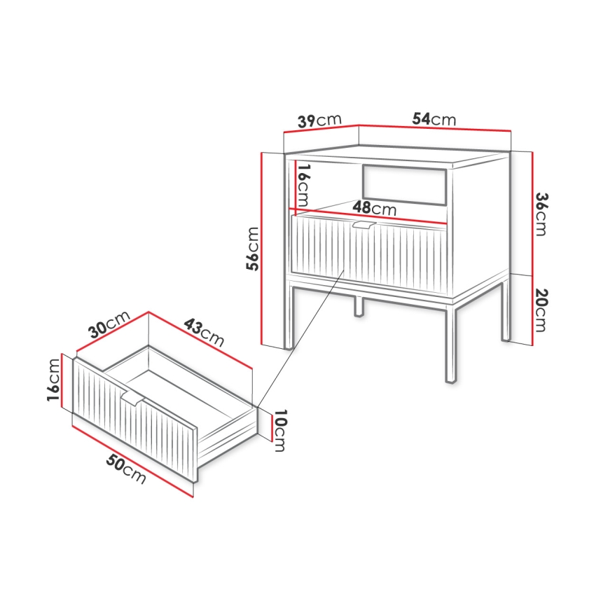 Éjjeliszekrény NOVA 56x54 cm fekete/arany