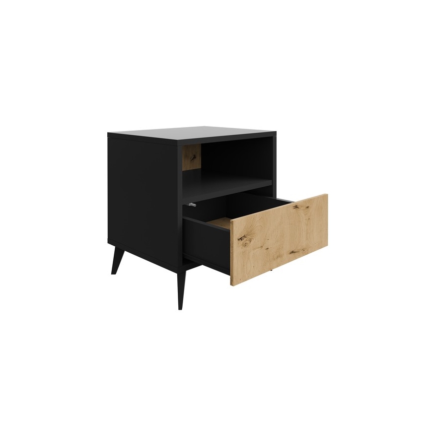 Éjjeliszekrény OVESSI 52x47 cm fekete/tölgy artisan