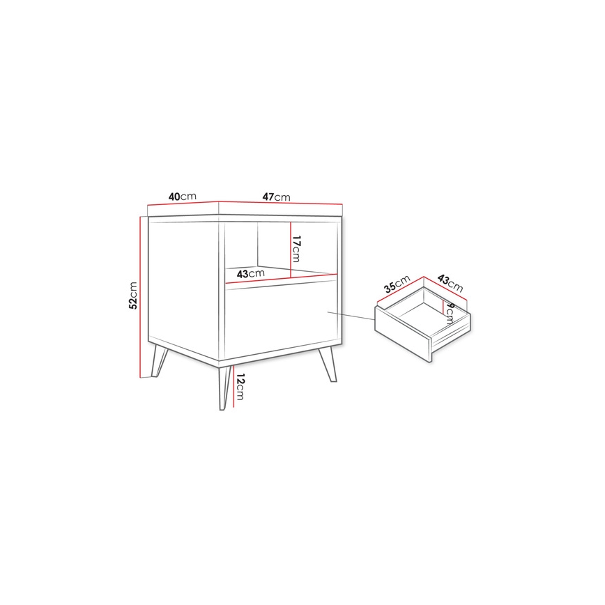 Éjjeliszekrény OVESSI 52x47 cm fekete/tölgy artisan