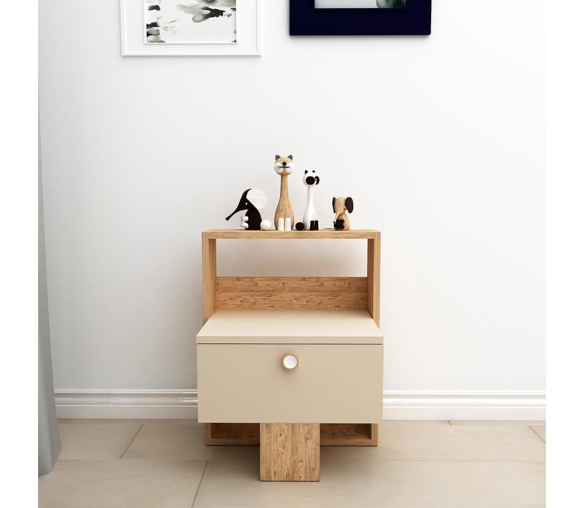 Éjjeliszekrény SNEKER 60x48,6 cm bézs/atlanti fenyő