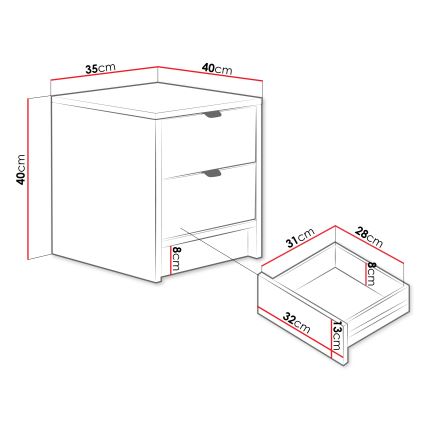 Éjjeliszekrény TIRENO 40x35 cm fehér