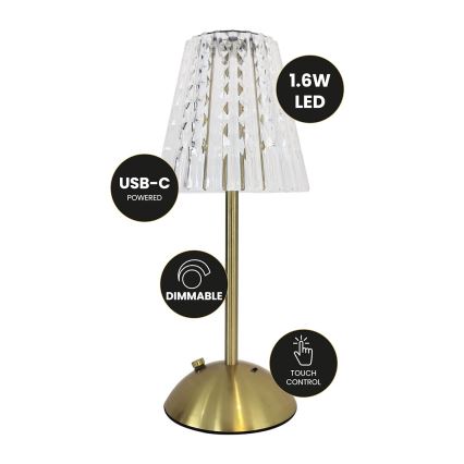 LED érintős, tölthető asztali lámpa ELBA LED/1,6W/800 mAh 3000/4000/6000K arany/átlátszó