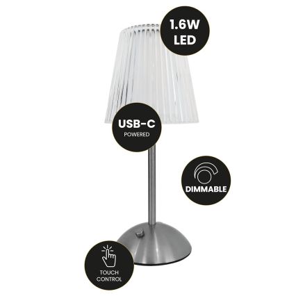 LED érintős, tölthető asztali lámpa ELBA LED/1,6W/800 mAh matt króm/tiszta