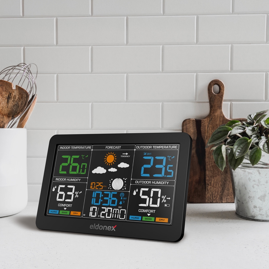 ELDONEX EWS-1010-BK - Meteorológiai állomás LCD kijelzővel 2xAAA fekete