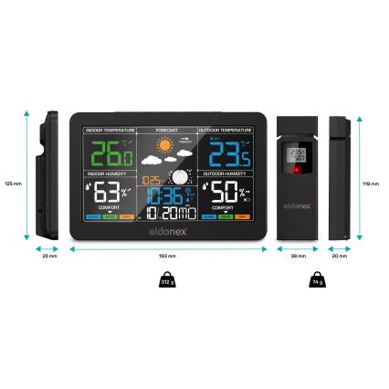 ELDONEX EWS-1010-BK - Meteorológiai állomás LCD kijelzővel 2xAAA fekete