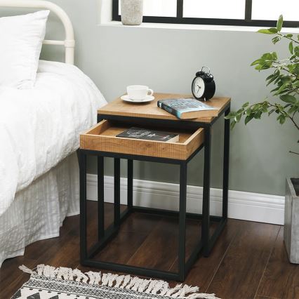 ELDUR 2 darabos kisasztal-szett, barna/fekete