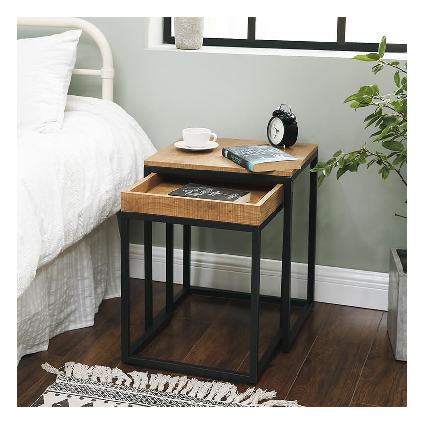 ELDUR 2 darabos kisasztal-szett, barna/fekete