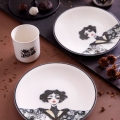 Elegáns 4 részes fekete-fehér porcelán étkészlet