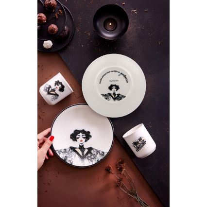 Elegáns 4 részes fekete-fehér porcelán étkészlet