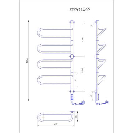 ELECTRA elektromos forgatható törölközőszárító 120W/230V 102,5x44,5 cm rozsdamentes acél/króm jobb oldali