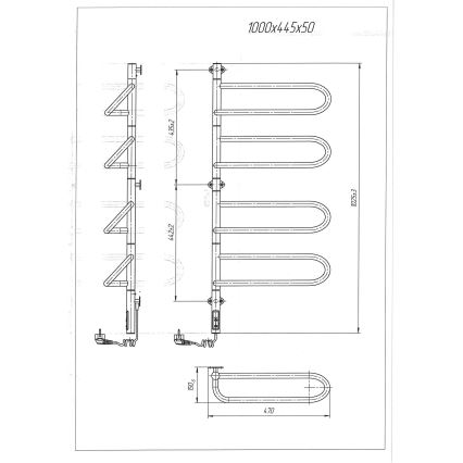 ELECTRA elektromos forgatható törölközőszárító 120W/230V 102,5x47,5 cm rozsdamentes acél/króm balos