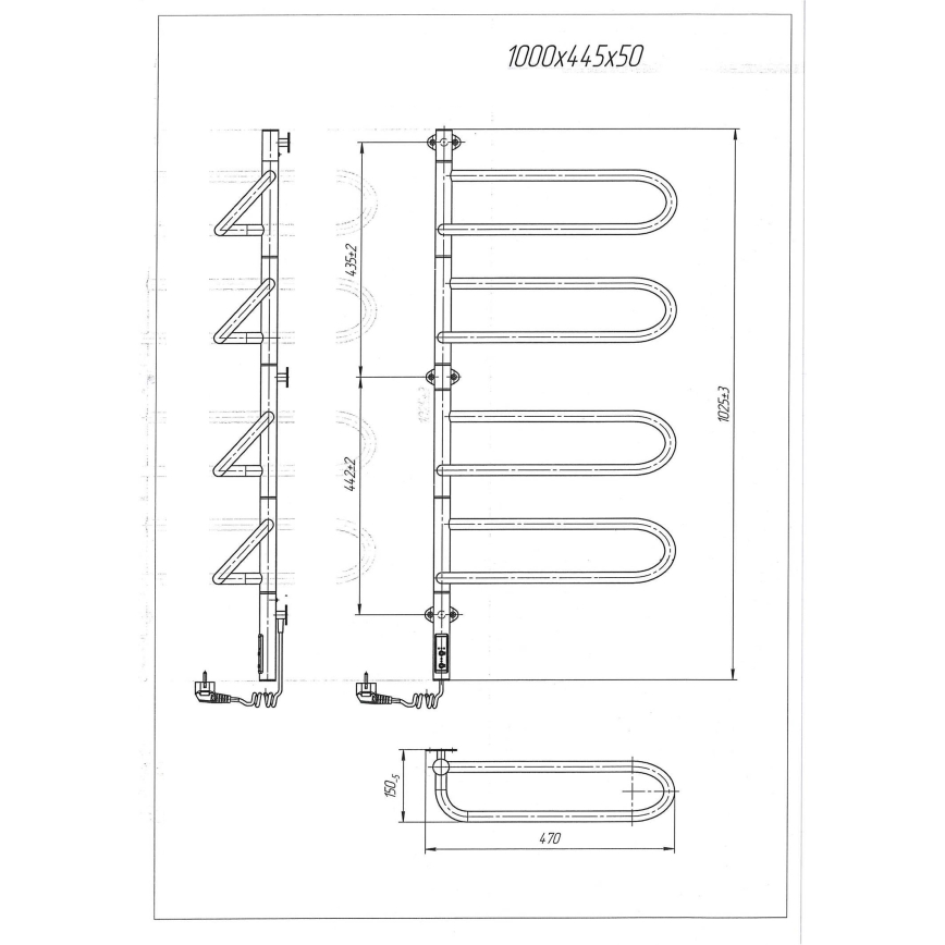 ELECTRA elektromos forgatható törölközőszárító 120W/230V 102,5x47,5 cm rozsdamentes acél/króm balos