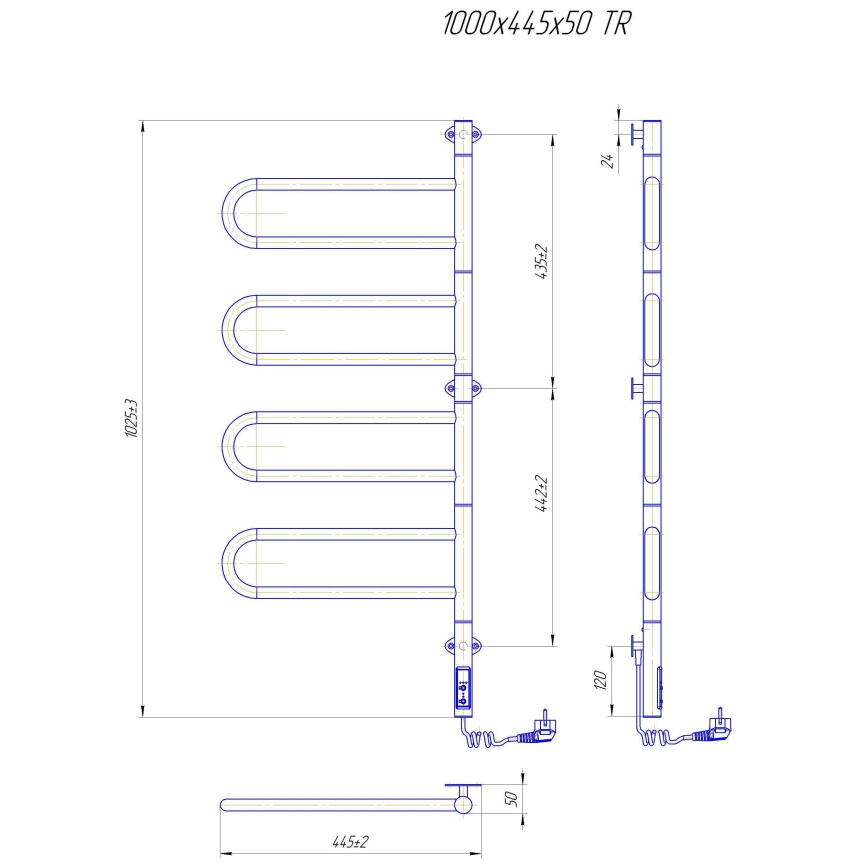 Elektromos forgatható törölközőszárító TRISTAR 105W/230V 102,5x44,5cm IP44 rozsdamentes acél/fényes króm
