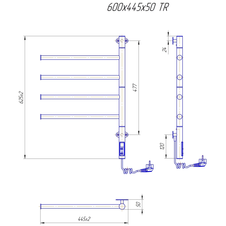 Elektromos forgatható törölközőszárító VEER 50W/230V 62,5x44,5 cm rozsdamentes/fekete