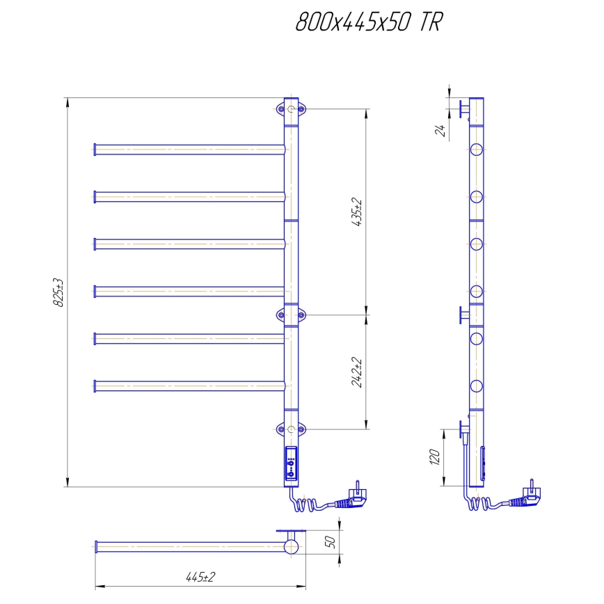 Elektromos, forgatható törölközőszárító VEER 80W/230V 80x44,5 cm rozsdamentes acél/fekete