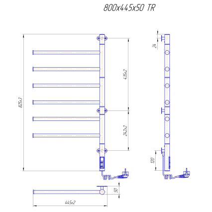 VEER elektromos, forgatható törölközőszárító 80W/230V 80x44,5 cm rozsdamentes acél/fényes króm
