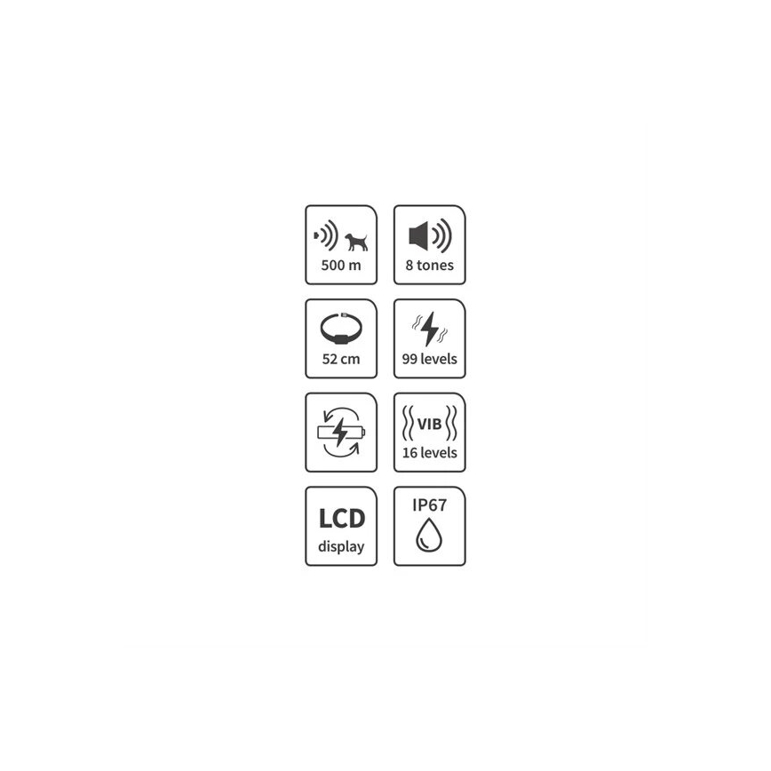 Elektromos kutyakiképző nyakörv 52cm 500m 3,7V 300 mAh IP67