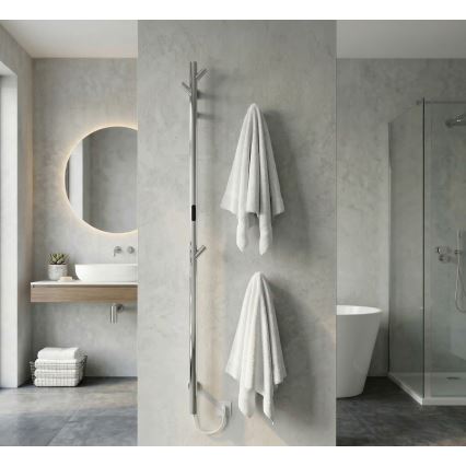 Elektromos rúddal ellátott törölközőszárító, fényes króm