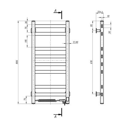 Elektromos törölközőszárító termosztáttal AVANGARD 105W 80x36 cm fehér, balos kivitel
