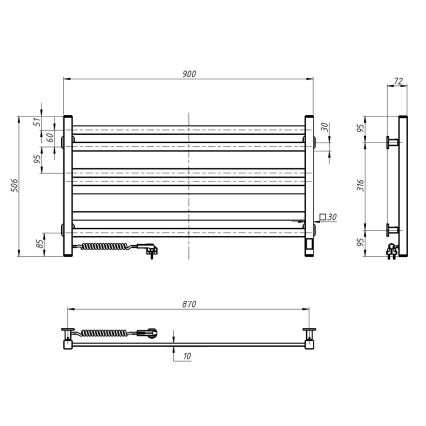 Elektromos törölközőszárító termosztáttal AVANGARD 181W 50x90 cm fehér, bal oldali
