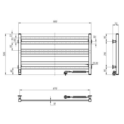 Elektromos törölközőszárító termosztáttal AVANGARD 181W 50x90 cm fehér, jobb oldali
