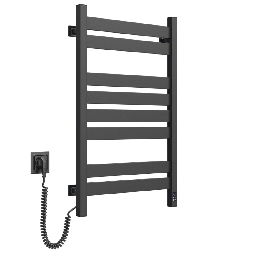Elektromos törölközőszárító termosztáttal LARGO 168W 80x50 cm fekete balos