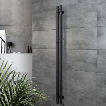 Elektromos törölközőszárító termosztáttal SILOUETTE 106W 150x9 cm, fekete, jobb oldali