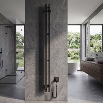 Elektromos törölközőszárító termosztáttal SILOUETTE 106W 150x9 cm fekete jobbos