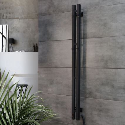Elektromos törölközőszárító termosztáttal SILOUETTE 70W 120x9 cm fekete, jobb oldali