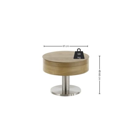 ELEMENT dohányzóasztal emelhető asztallappal, átm. 60 cm, tölgy/ezüst