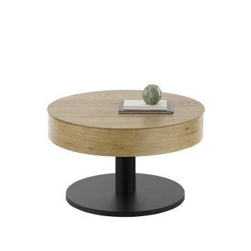 ELEMENT emelhető dohányzóasztal, Ø 75 cm, tölgy/fekete