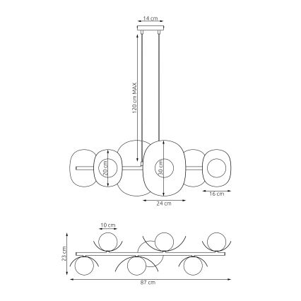 ELEMENTI kábelen függő csillár, 6xG9/8W/230V, szürke