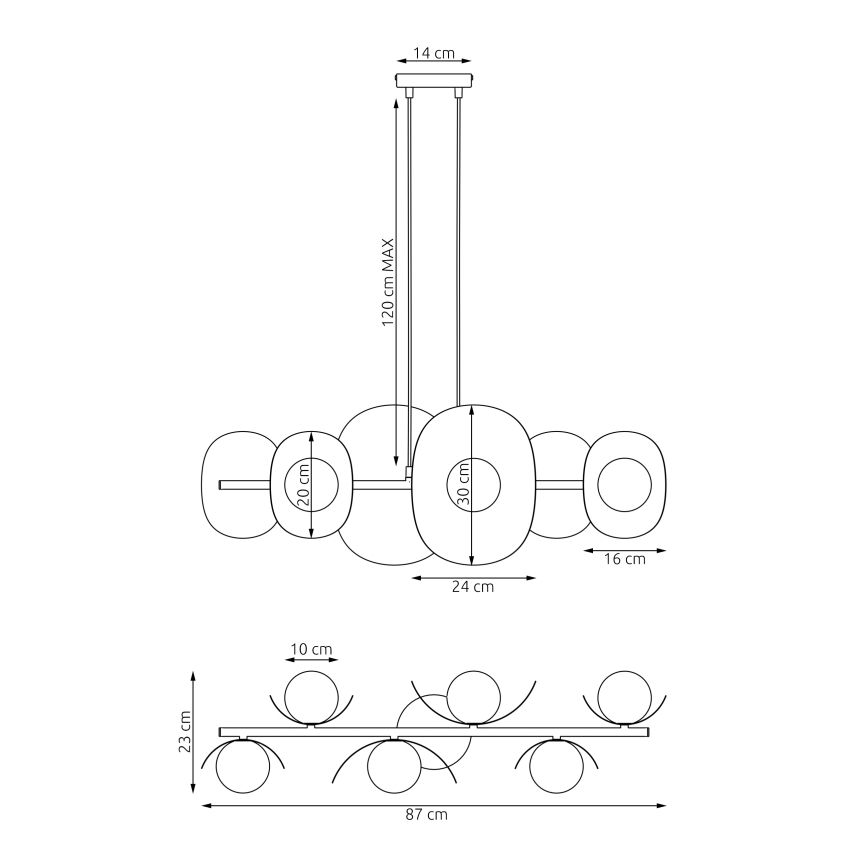 ELEMENTI kábelen függő csillár, 6xG9/8W/230V, szürke