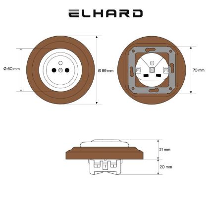 Elhard - Kerámia retro fali dugalj kerettel 230V fekete/sötét fa