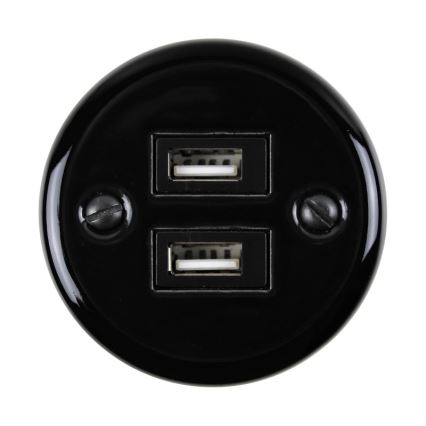 Elhard - Retro kerámia fali aljzat 2x USB-A, fekete