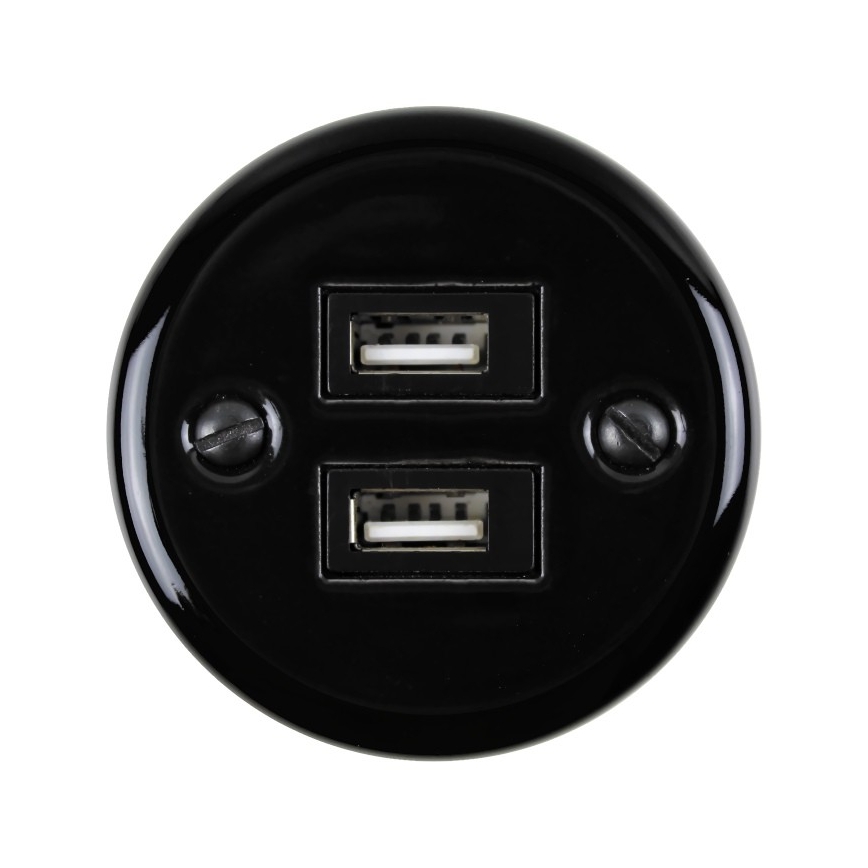 Elhard - Retro kerámia fali aljzat 2x USB-A, fekete