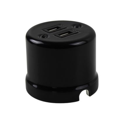 Elhard - Retro kerámia fali aljzat 2x USB-A, fekete