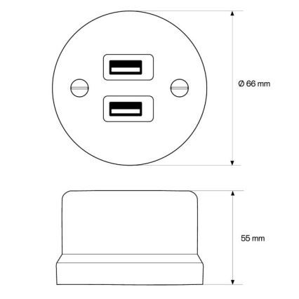 Elhard - Retro kerámia fali aljzat 2x USB-A, fekete