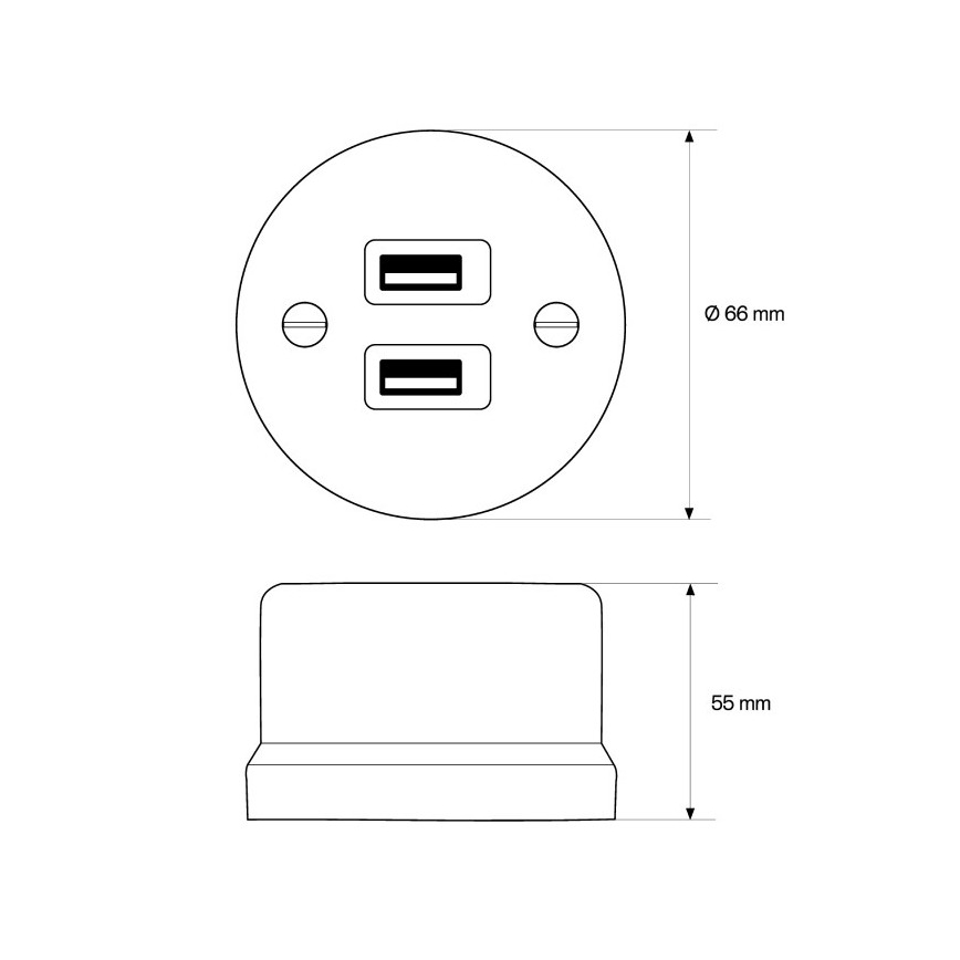 Elhard - Retro kerámia fali aljzat 2x USB-A, fekete