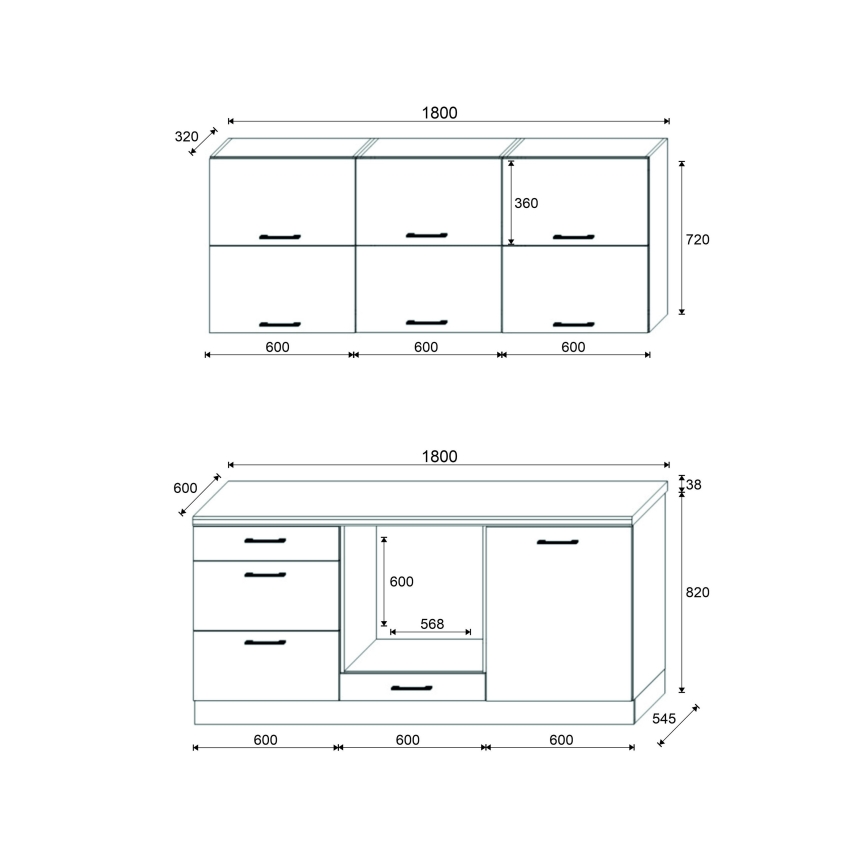 ELISE 180 cm-es grafit konyhablokk